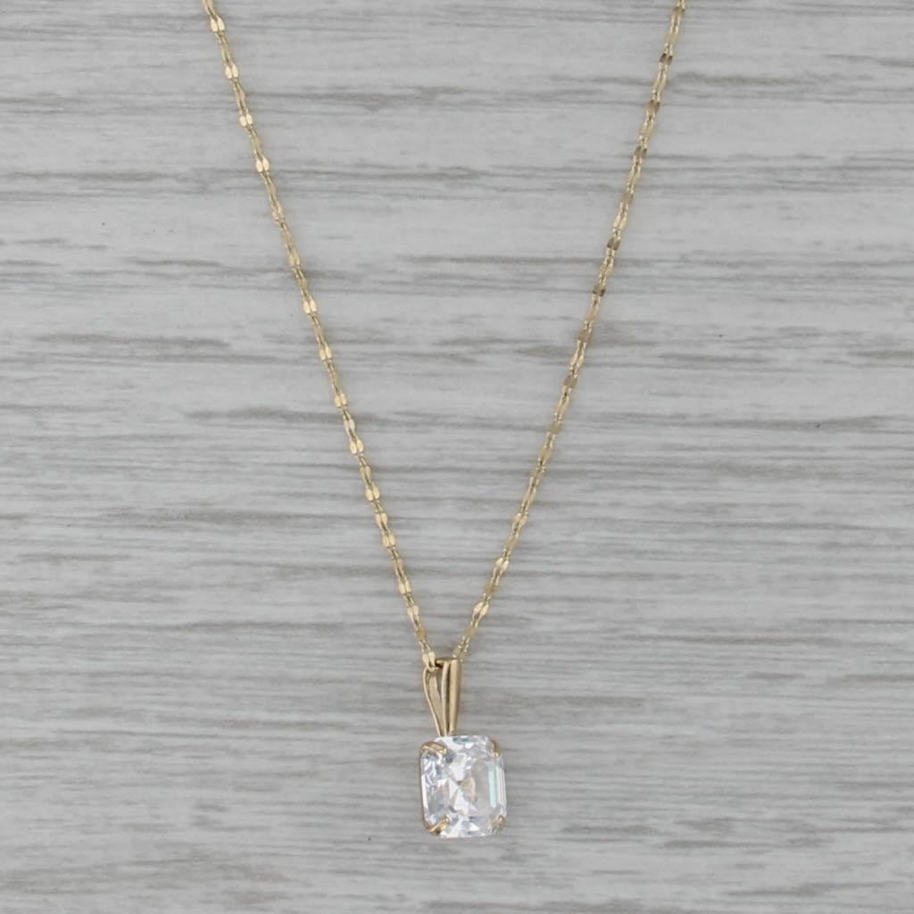 Assher Square Cubic Zirconia Pendant Necklace 14k Gold 16" 18" Mirror Chain