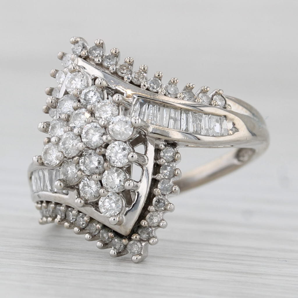 Gray 1ctw Diamond Cluster Bypass Ring 10k White Gold Size 7.25