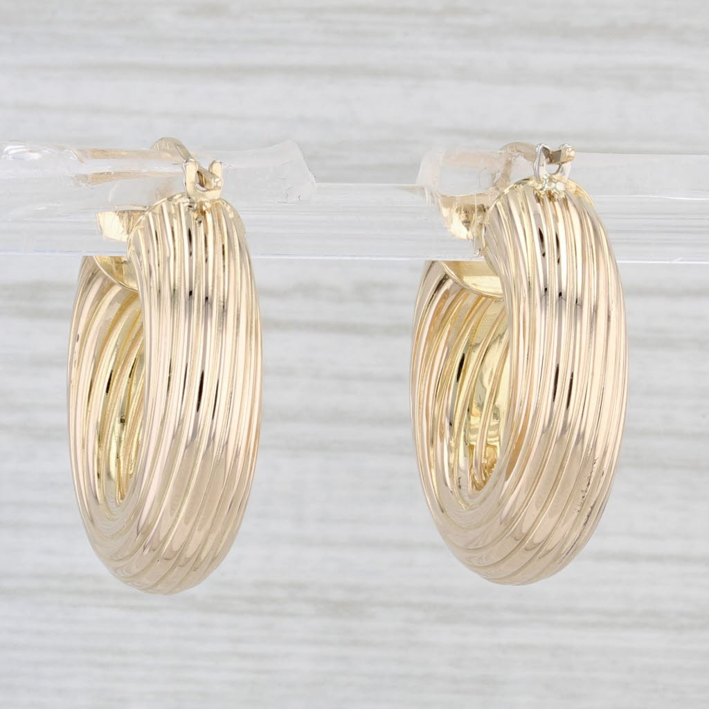 Light Gray Round Twist Hoop Earrings 14k Yellow Gold Snap Top Pierced Hoops