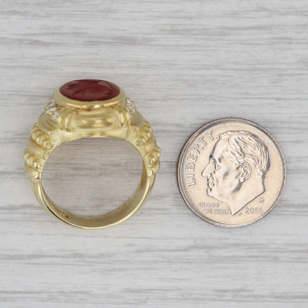 Gray Judith Ripka Diamond Sardonyx Chalcedony Intaglio Ring 18k Yellow Gold Size 6