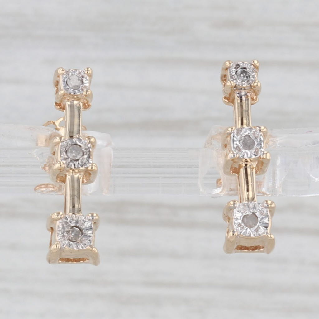 Light Gray Graduated Diamond Journey 3-Stone Drop Earrings 10k Yellow Gold