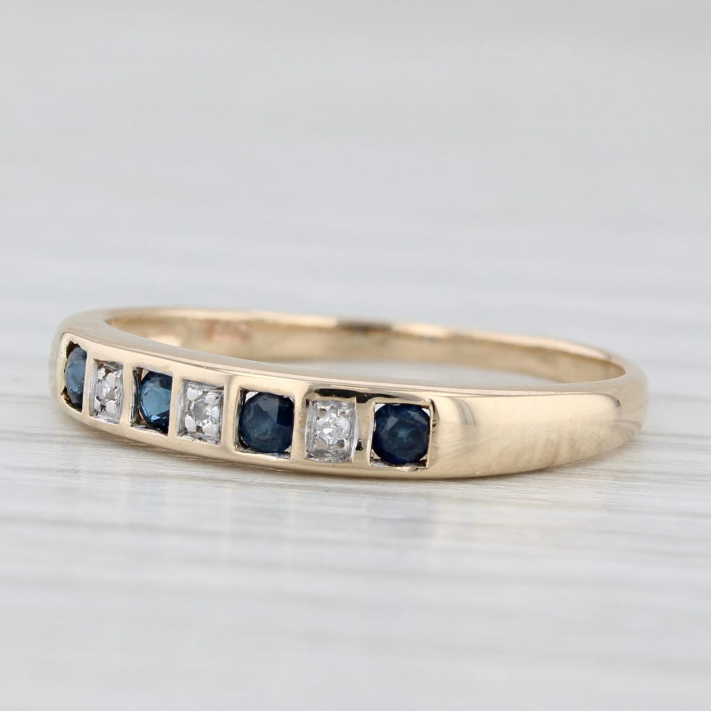 Light Gray 0.18ctw Blue Sapphire Diamond Ring 10k Gold Stackable Wedding Band Size 5.75