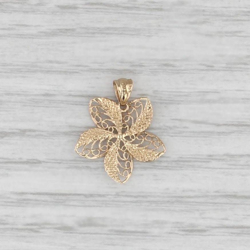 Filigree Flower Pendant 18k Yellow Gold Floral Drop