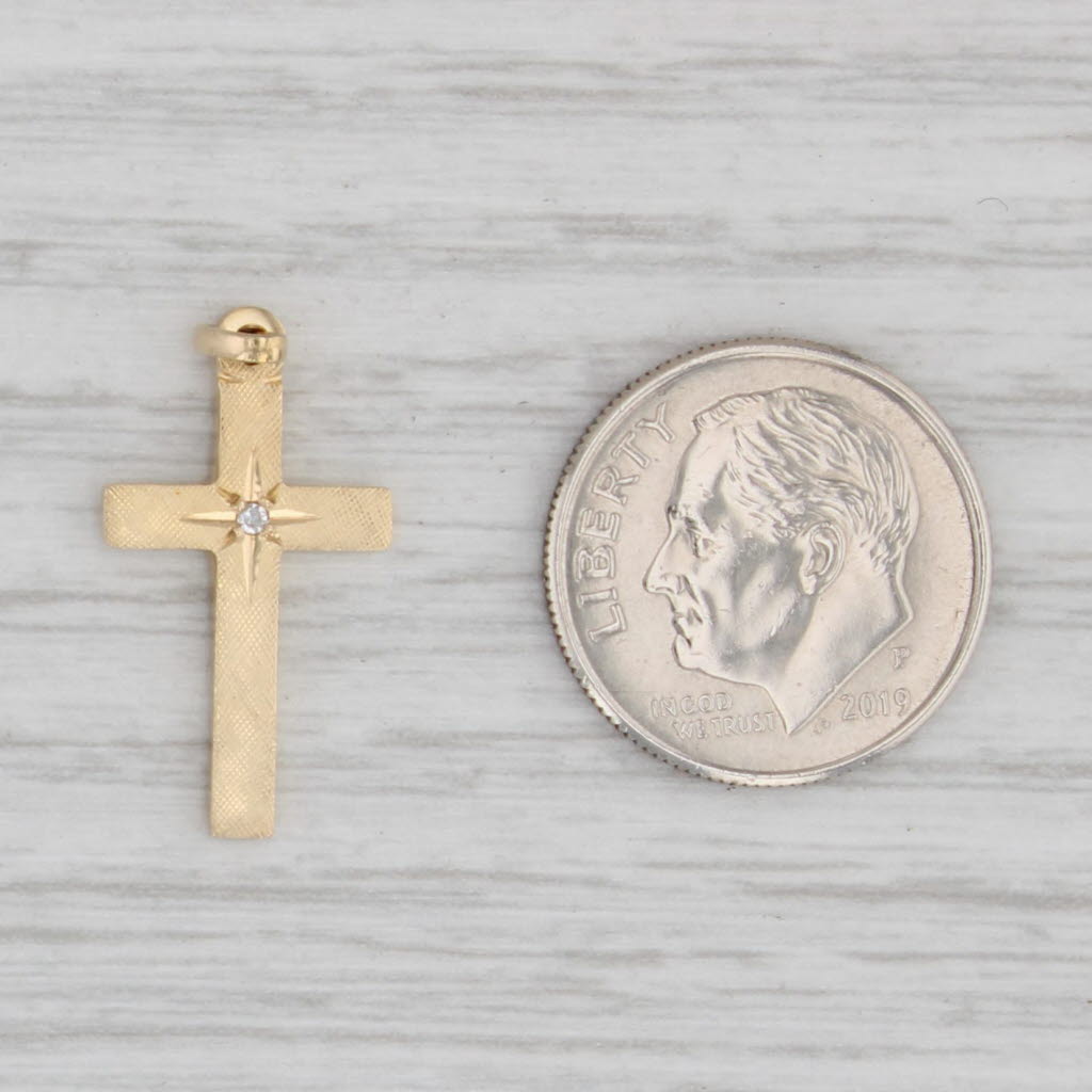 Gray Brushed Diamond Cross Pendant 14k Yellow Gold Religious Jewelry