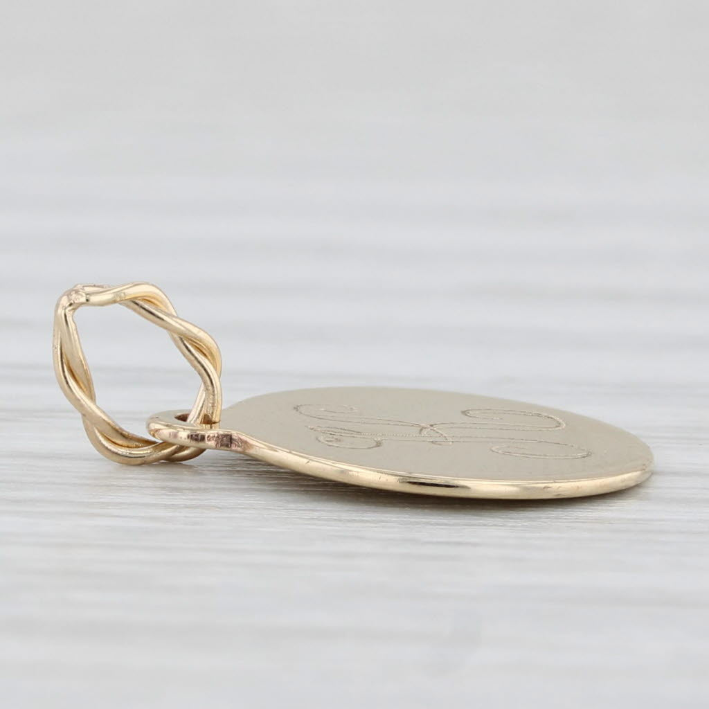 Light Gray Small Engraved Letter Initial "K" Charm 14k Yellow Gold Pendant