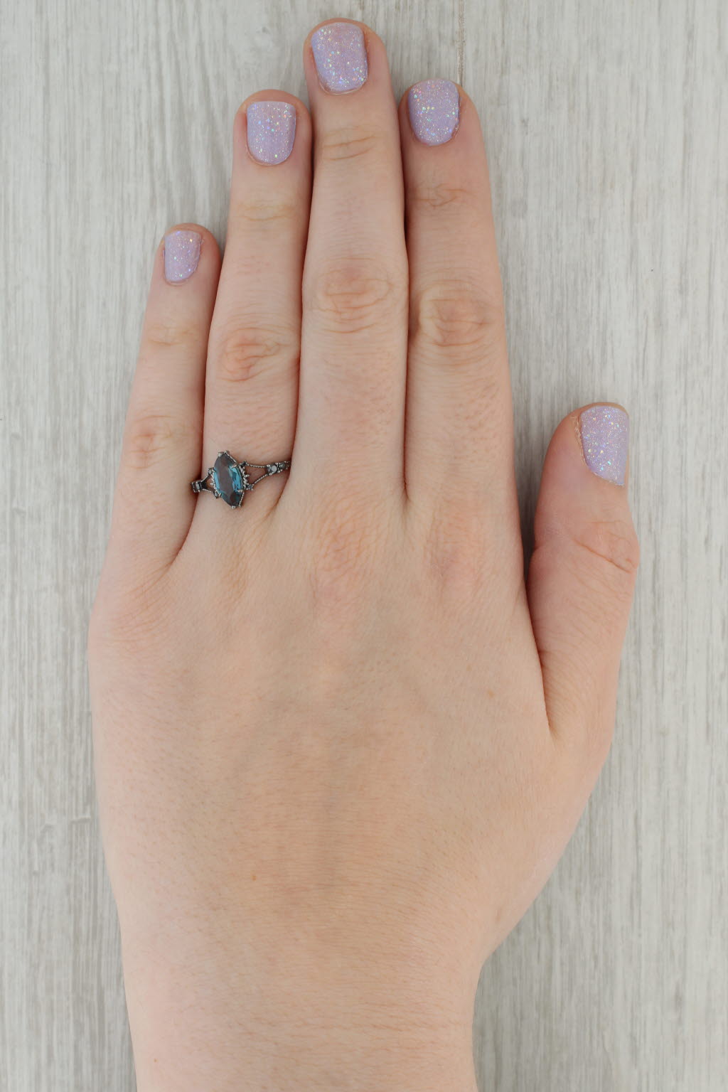 Dark Gray Lab Created Alexandrite Simulated Black Diamond Gothic Ring 14k Gold Size 9-9.25