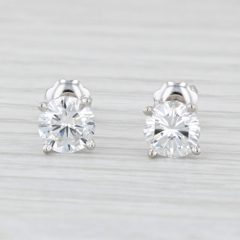 Light Gray New 1.28ctw Round Diamond Stud Earrings 14k White Gold GIA Pierced Screw Back