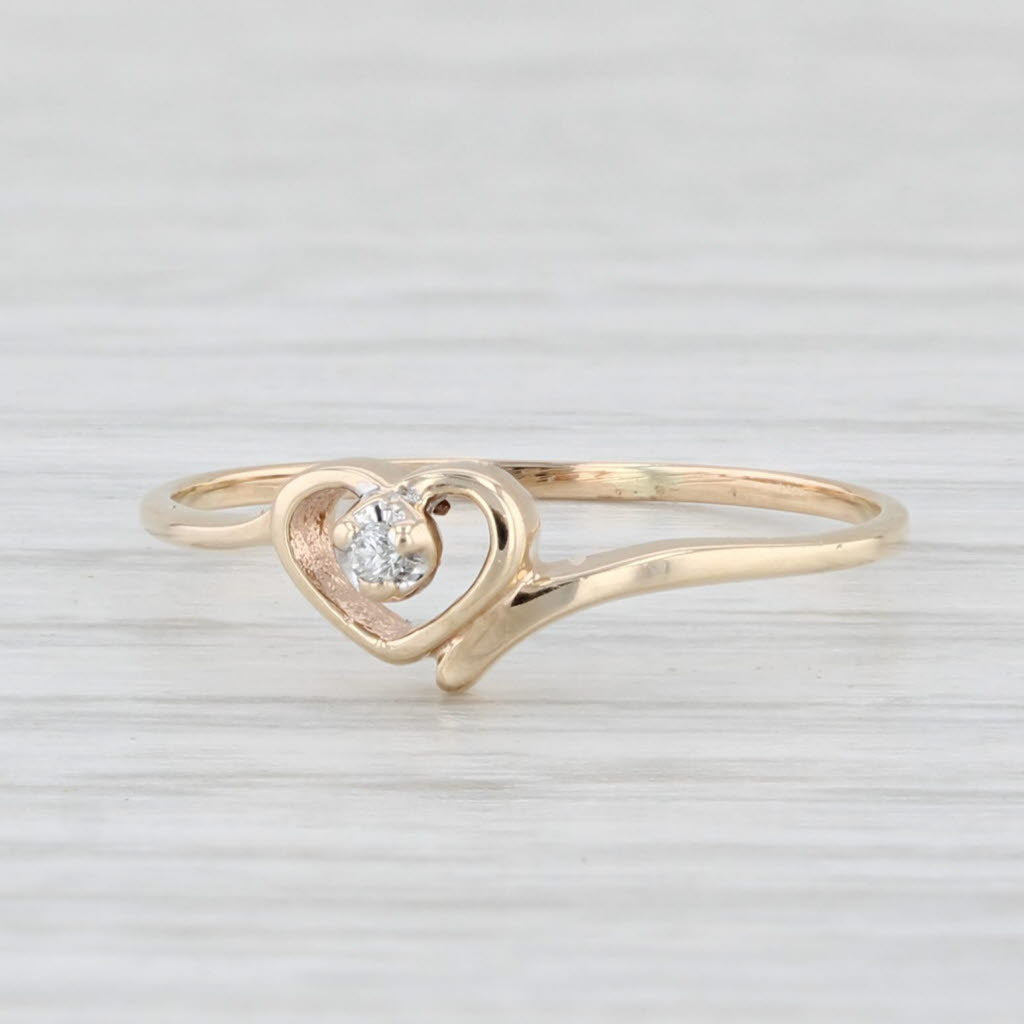 Light Gray Diamond Accented Heart Ring 10k Yellow Gold Size 4.5 Petite Bypass Band