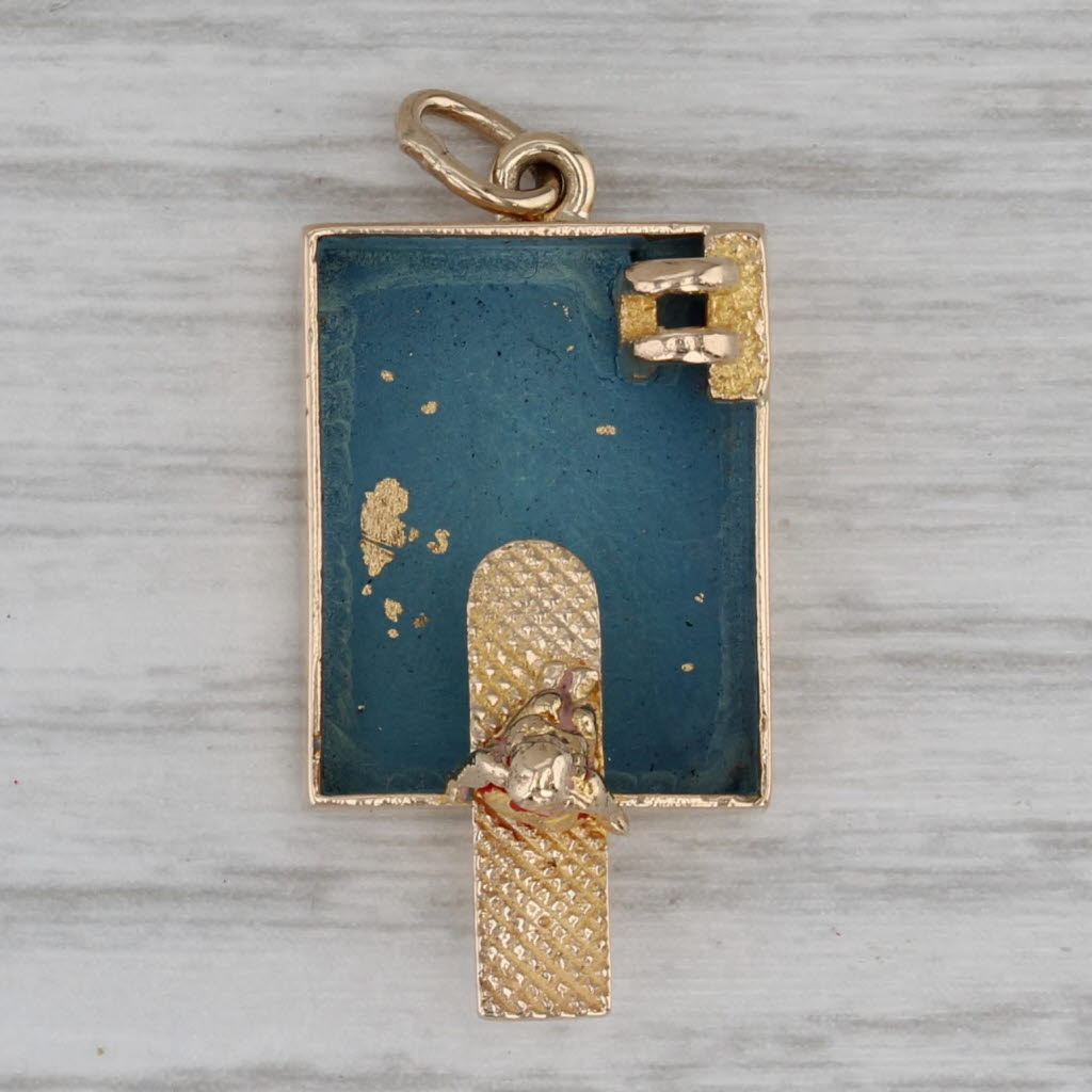 Gray Girl on Diving Board at Pool Charm 14k Yellow Gold Figural Vintage