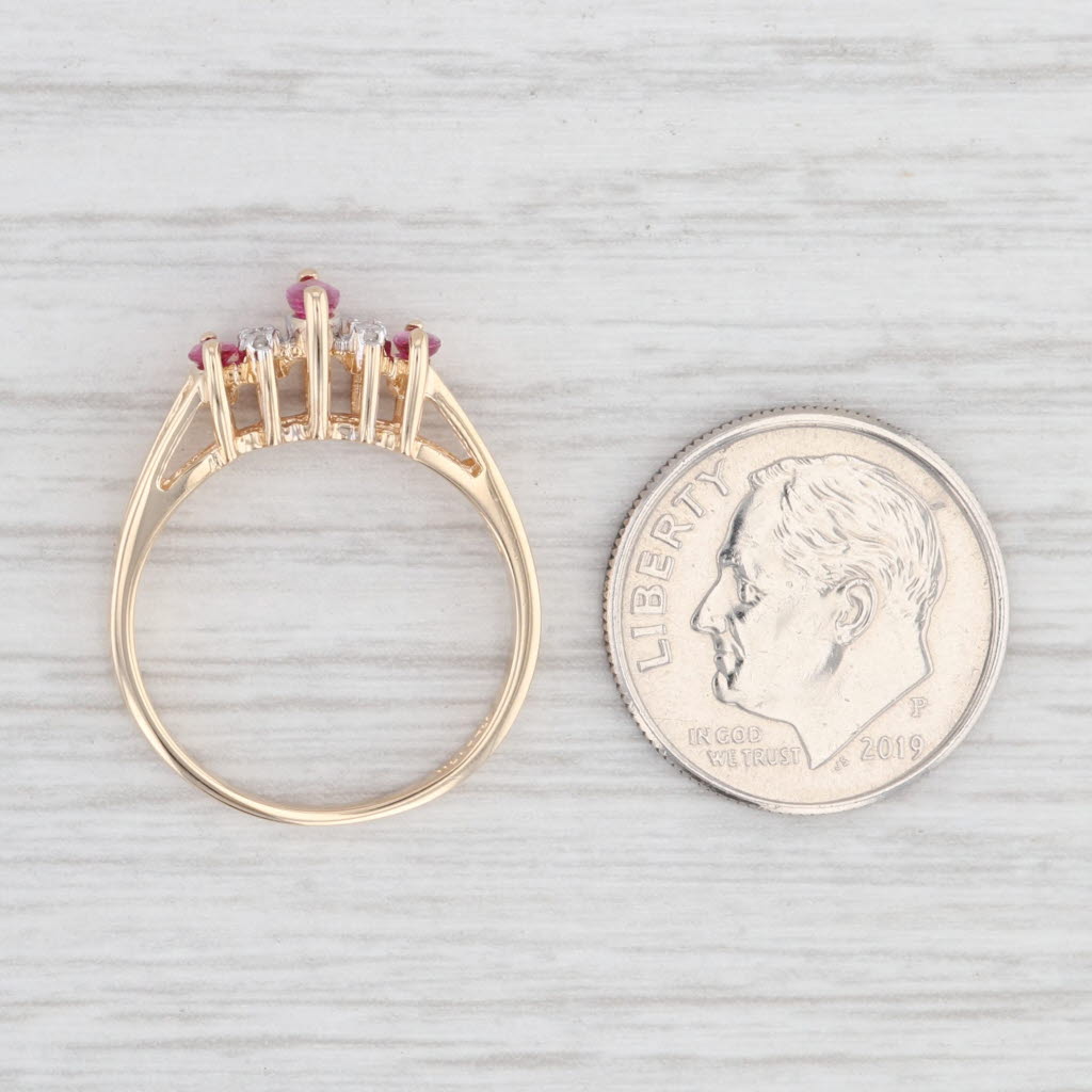 Light Gray 0.42ctw Marquise 3-Stone Ruby Diamond Ring 14k Yellow Gold Size 6