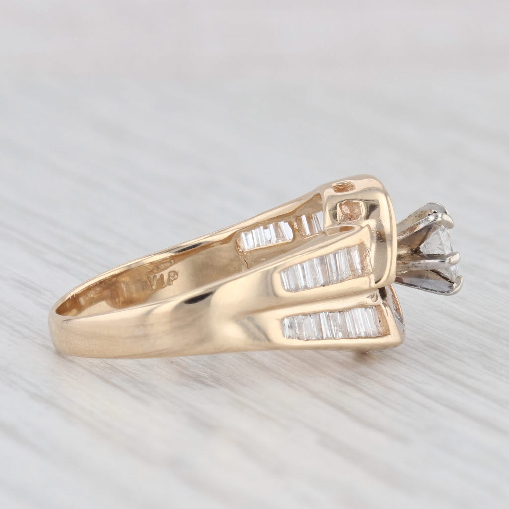 Light Gray 0.96ctw Round Diamond Engagement Ring 14k Yellow Gold Bypass Size 8.75