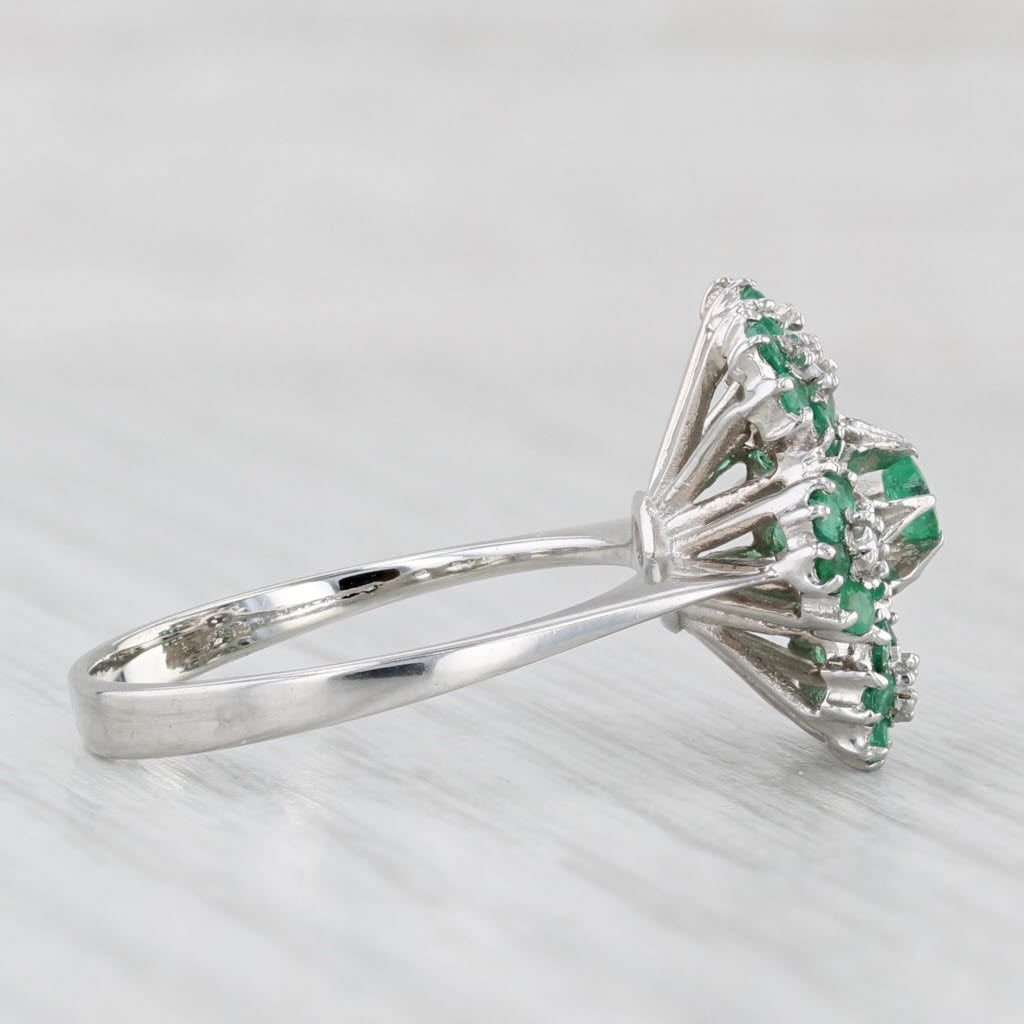 Light Gray 0.74ctw Emerald Diamond Flower Cluster Ring 18k White Gold Size 6.75