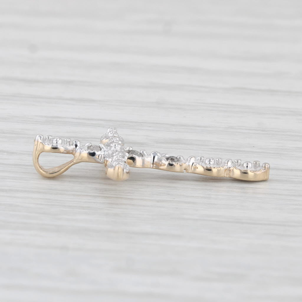 Light Gray Diamond Accented Cross Pendant 10k Gold Small Drop