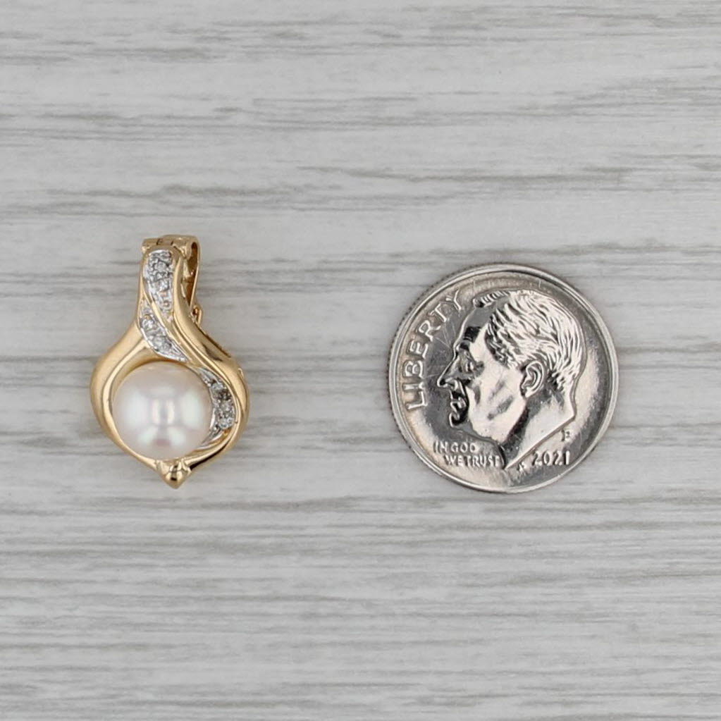 Cultured Pearl Diamond Pendant 18k Yellow Gold Enhancer Clip Bail Small Drop