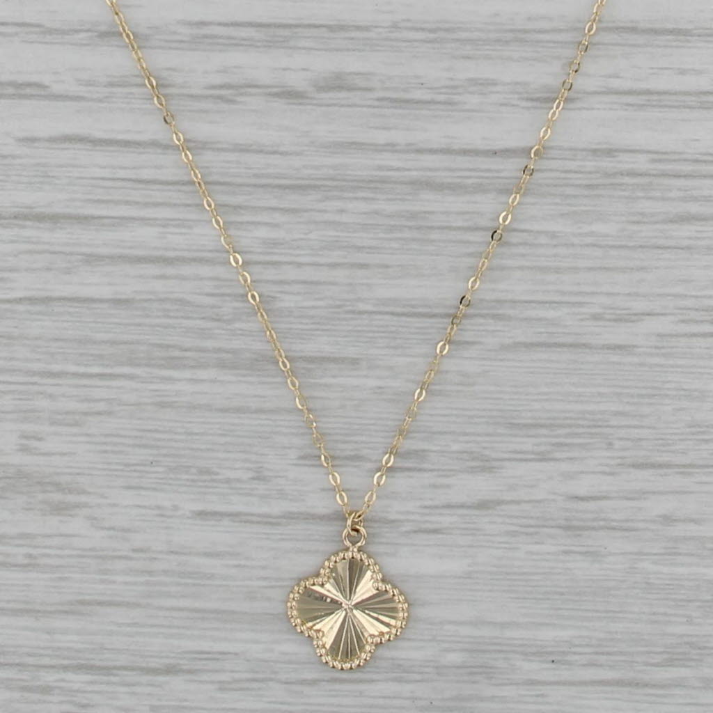 Sunburst Rayed Flower Clover Pendant Necklace 10k Yellow Gold 16-18" Cable Chain