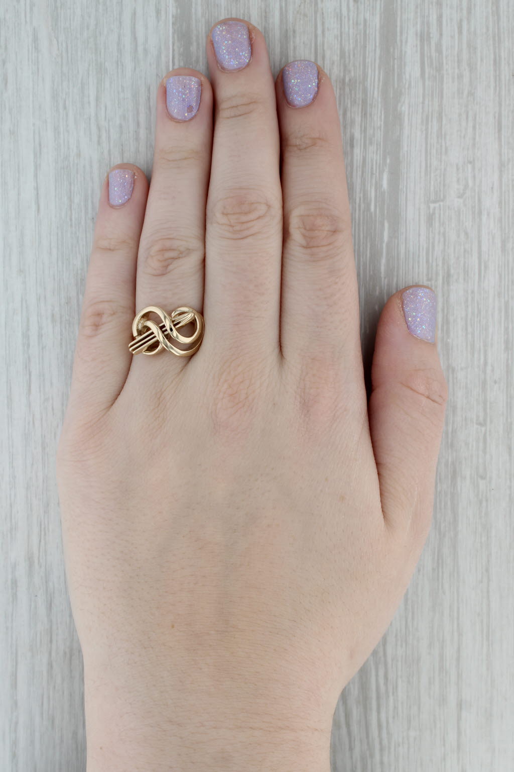Dark Gray Abstract Knot Work Ring 14k Yellow Gold Size 7.75 Statement