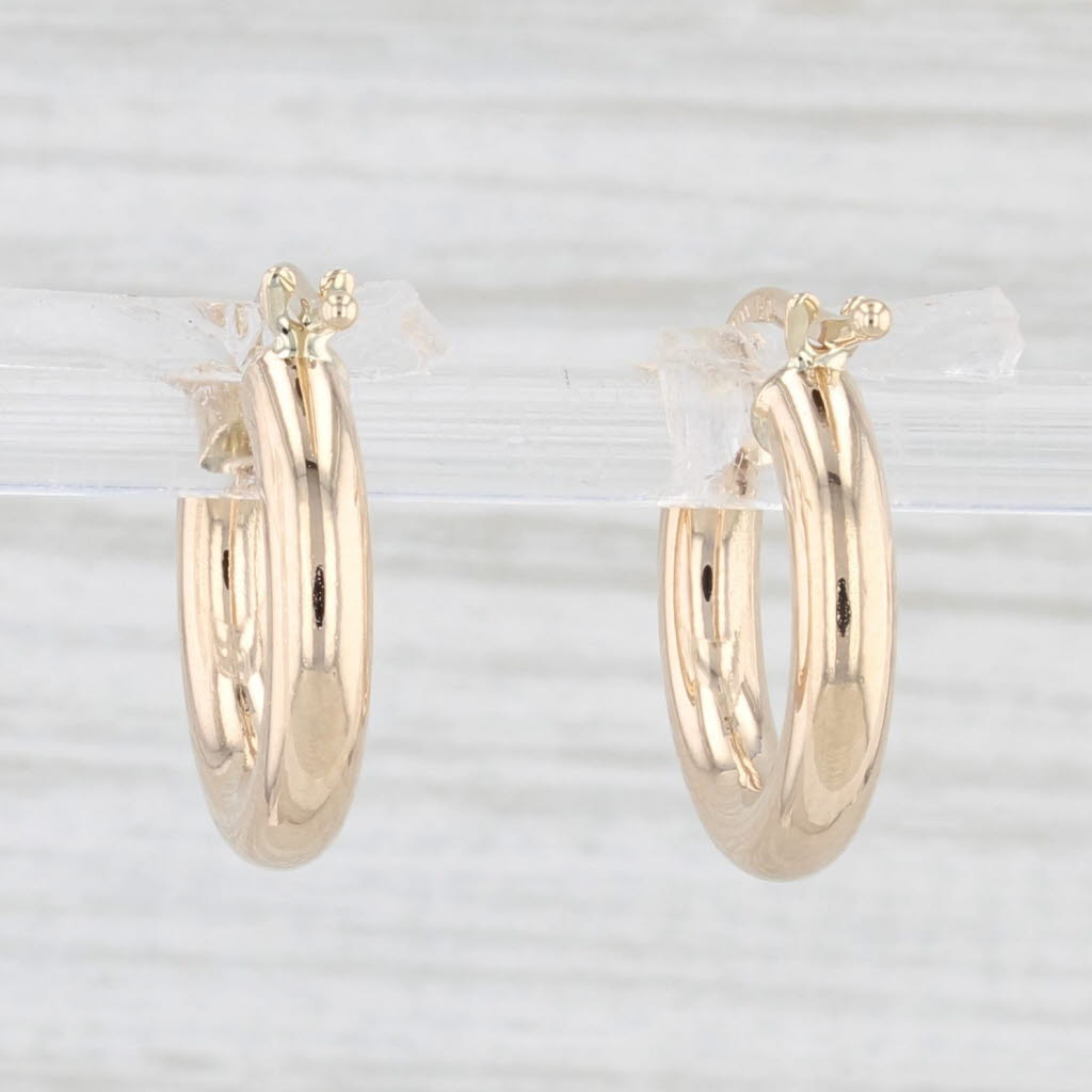 Light Gray New Small Hoop Huggie Earrings 14k Yellow Gold Round Hoops Pierced Snap Top