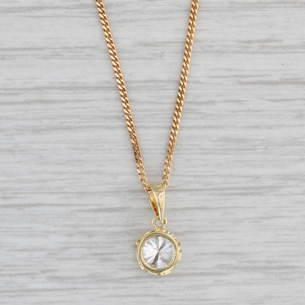 Gray 0.61ct VVS2 G Diamond Solitaire Pendant Necklace 18k Gold 17.5" Curb Chain GIA