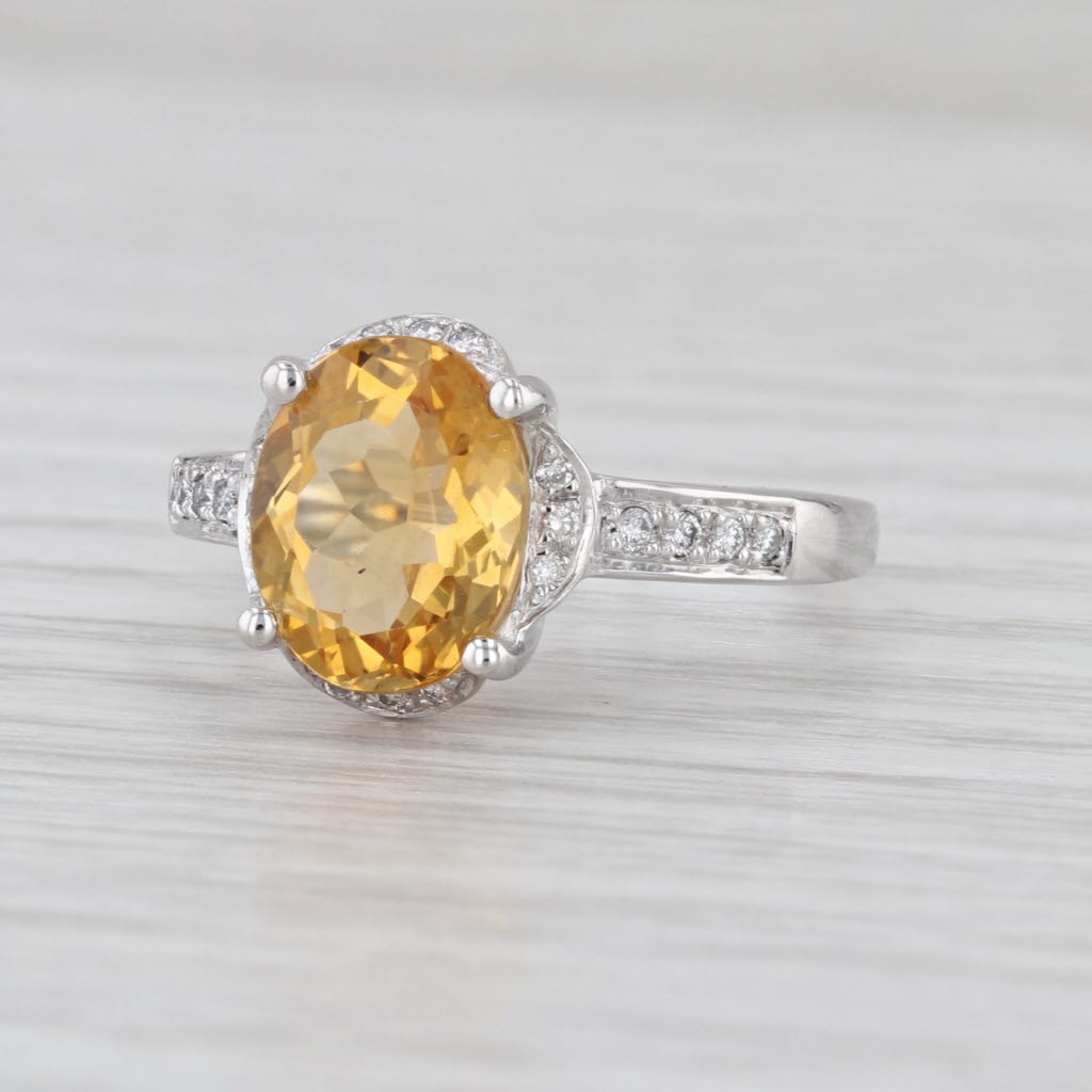 2.43ctw Oval Citrine Diamond Halo Ring 14k White Gold Size 6.75
