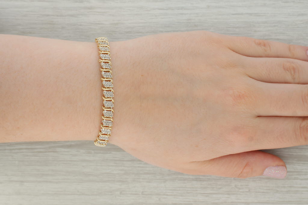Tan 1.35ctw Diamond Bracelet 10k Yellow Gold 7" 7.4mm