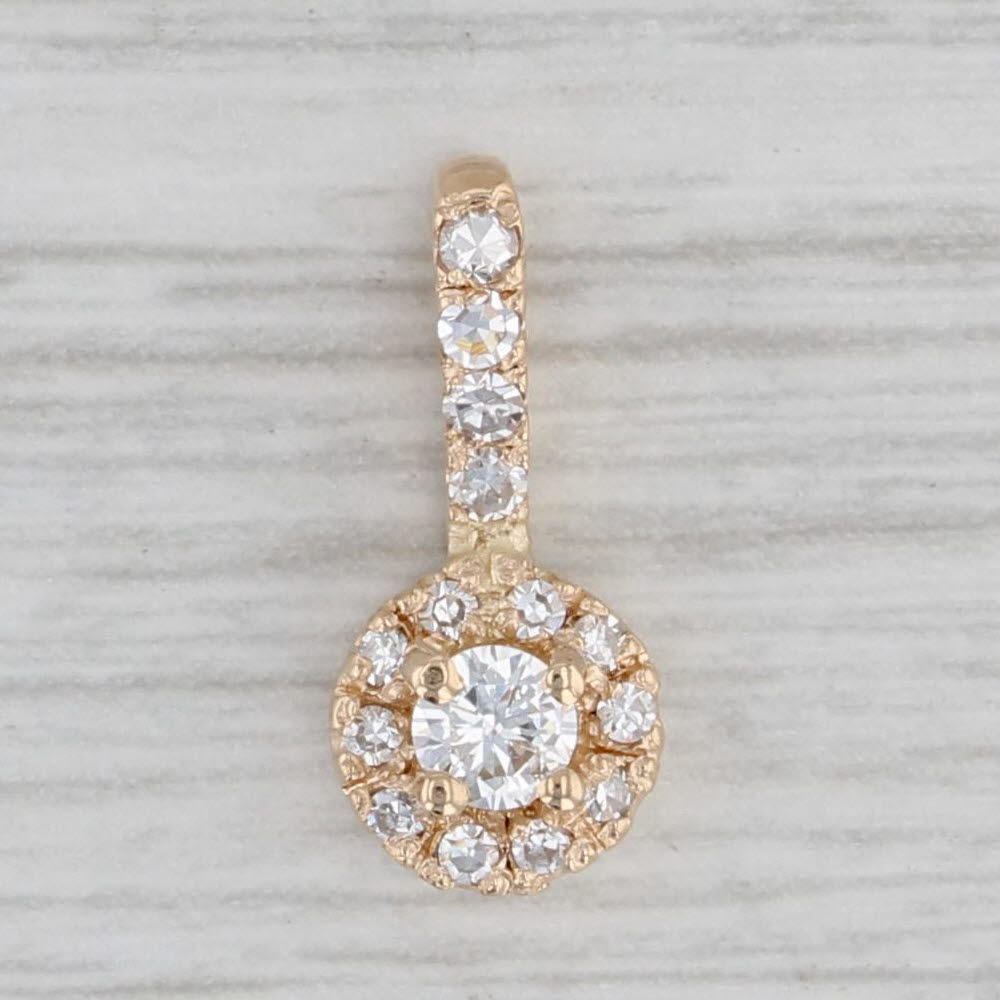 Gray 0.30ctw Round Diamond Halo Pendant 14k Yellow Gold Small Drop