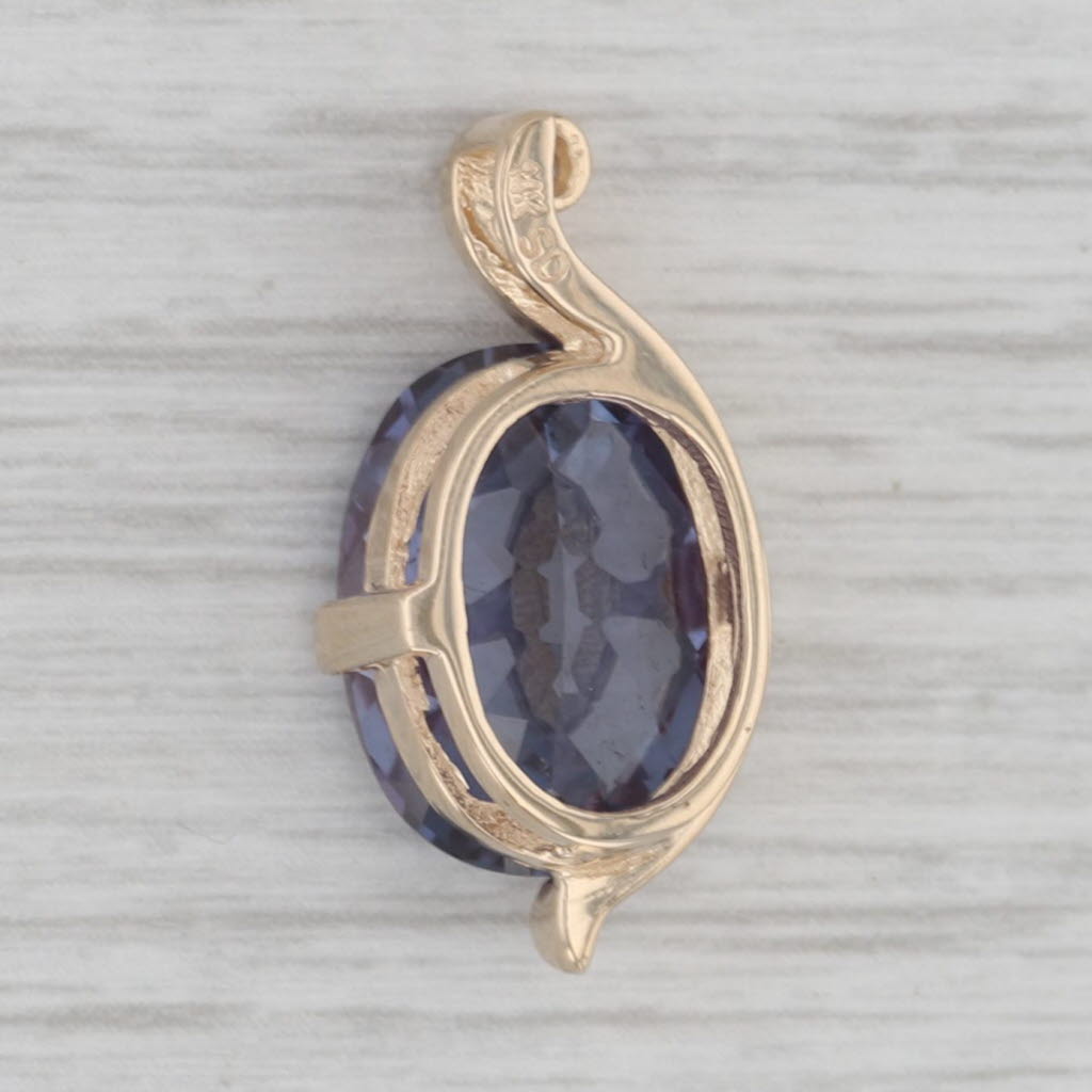 Gray 7.60ctw Lab Created Color Change Purple Sapphire Diamond 14k Yellow Gold Pendant