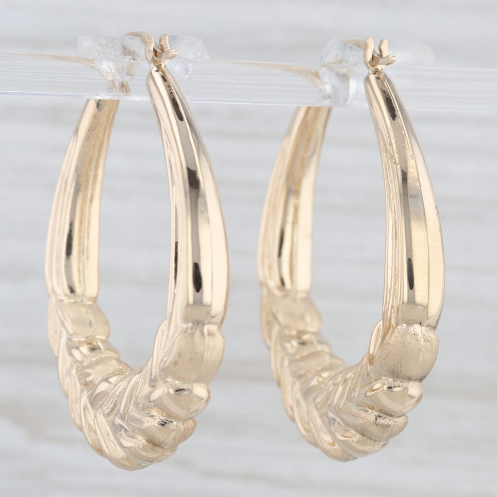 Light Gray Acacia Hoop Earrings 14k Yellow Gold Snap Top Oval Hoops