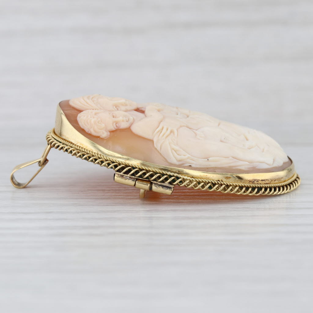 Antique Mother & Child Cameo Brooch Pendant 18k Gold Carved Shell Pin