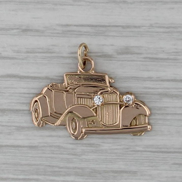 Cubic Zirconia Old Timey Car Pendant 10k Gold Filled Charm