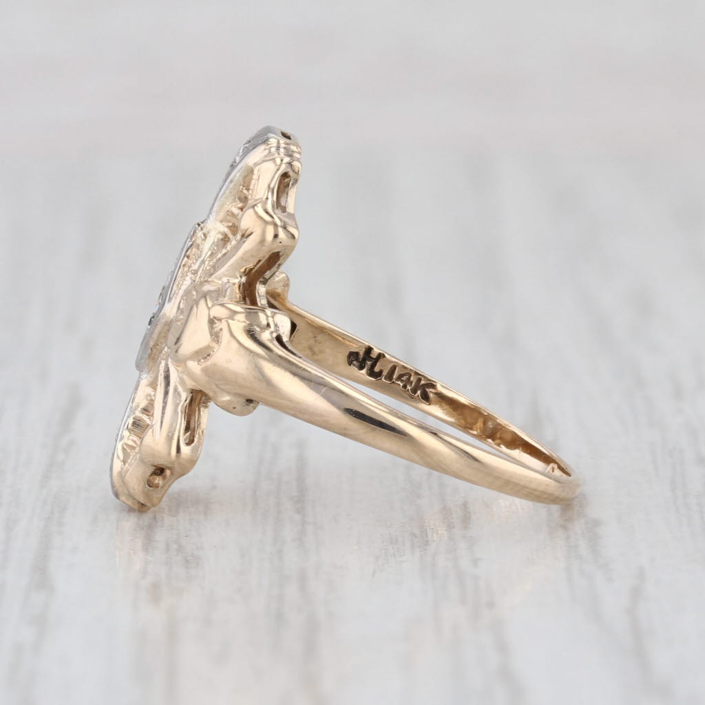 Vintage Diamond Filigree Openwork Ring 14k Yellow White Gold Size 7