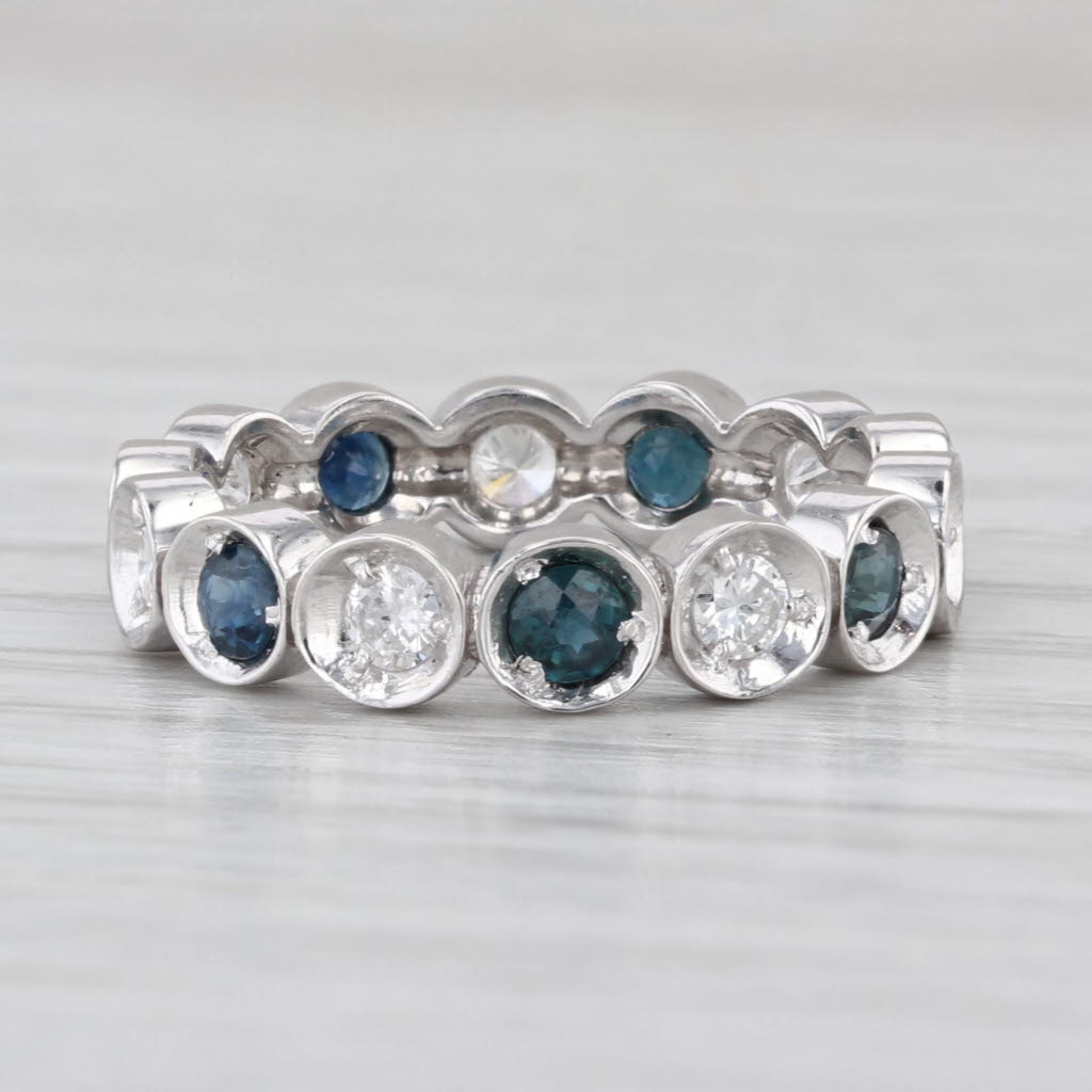 1.30ctw Blue Sapphire Diamond Eternity Ring 14k Gold Stackable Wedding Band
