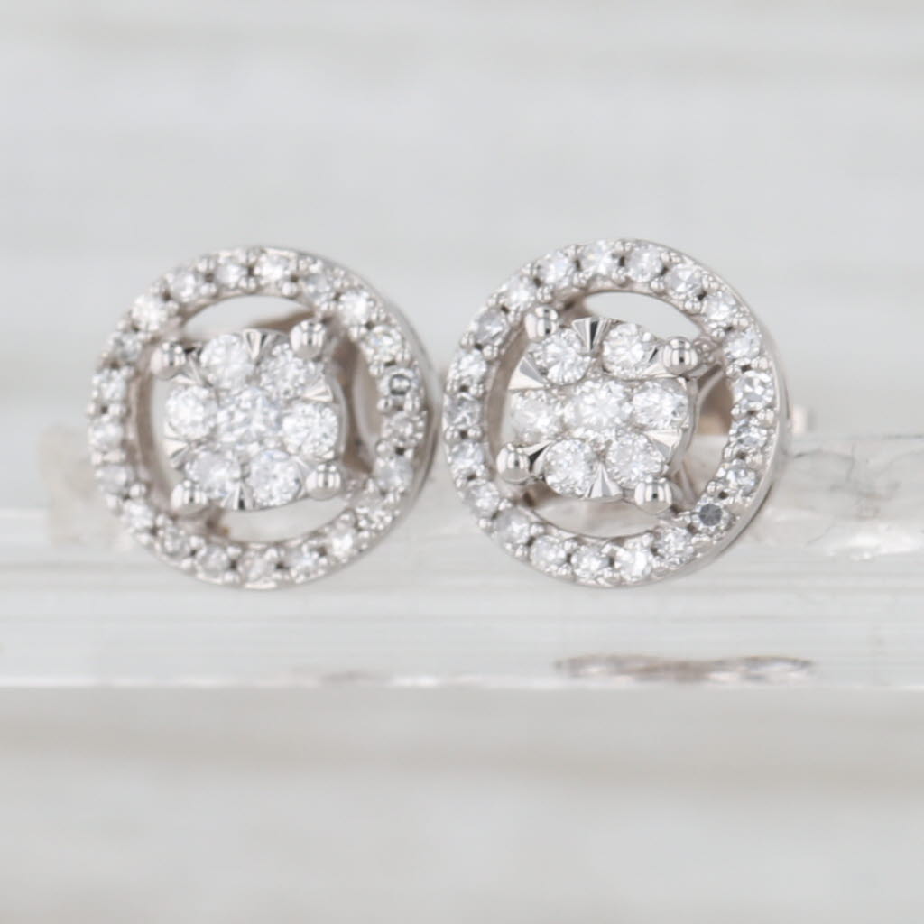 0.21ctw Diamond Cluster Halo Stud Earrings 10k White Gold Round Studs