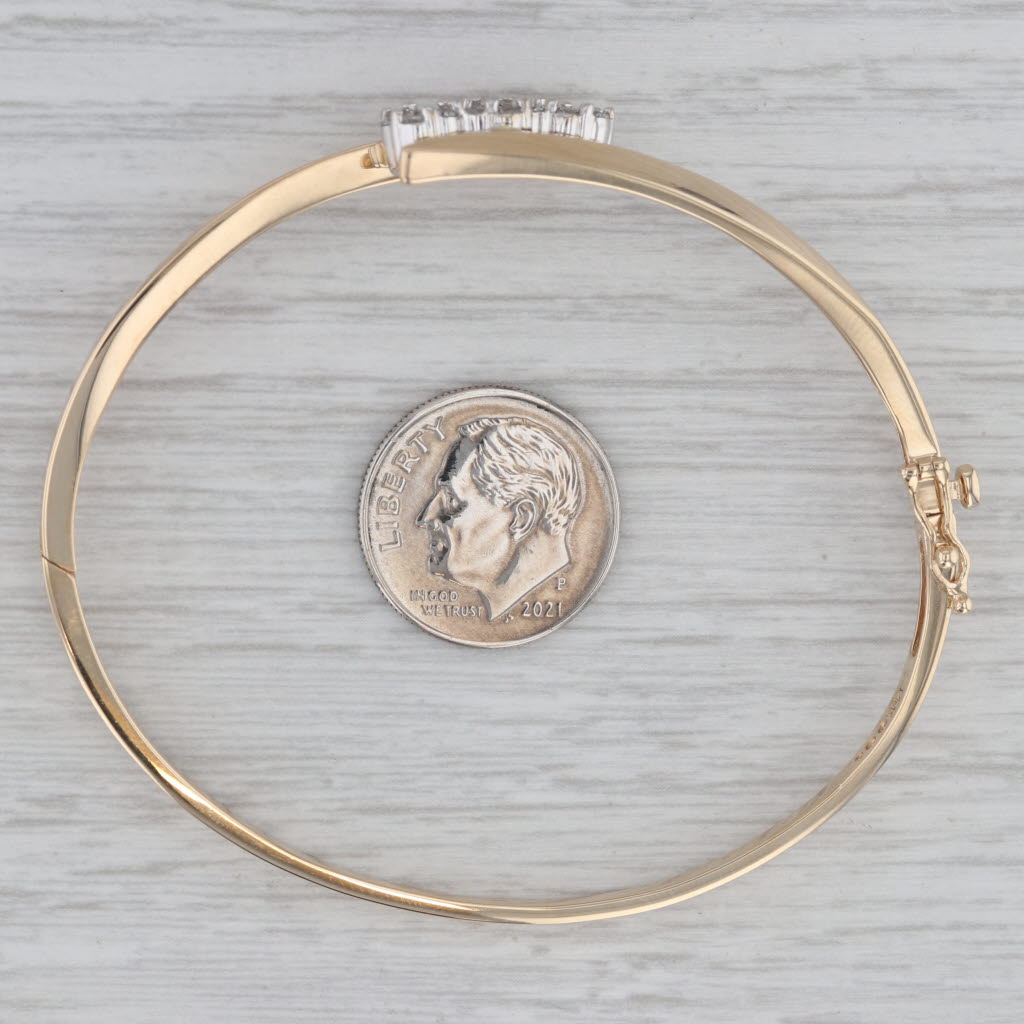 Gray 0.50ctw Diamond 3-Stone Bypass Bangle Bracelet 14k Yellow Gold 6.75"