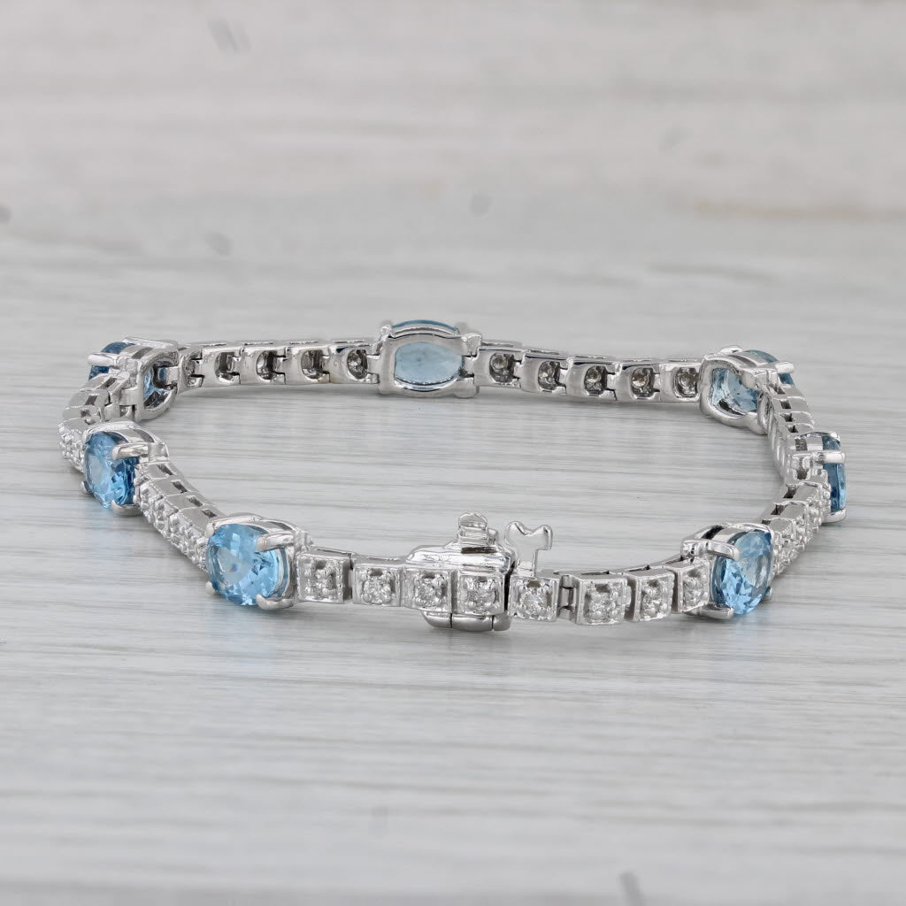 Gray 5.75ctw Aquamarine Diamond Tennis Bracelet 14k White Gold 6.75"