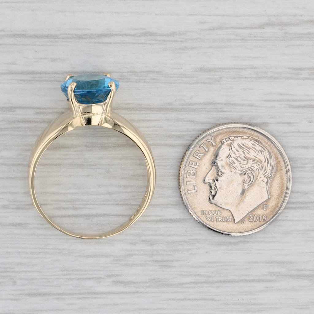 Gray 4.60ct Oval Solitaire Blue Topaz Ring 14k Yellow Gold Size 7.5