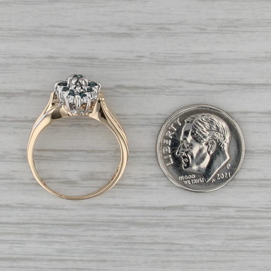 0.43ctw Blue White Diamond Cluster Ring 14k Yellow Gold Size 7