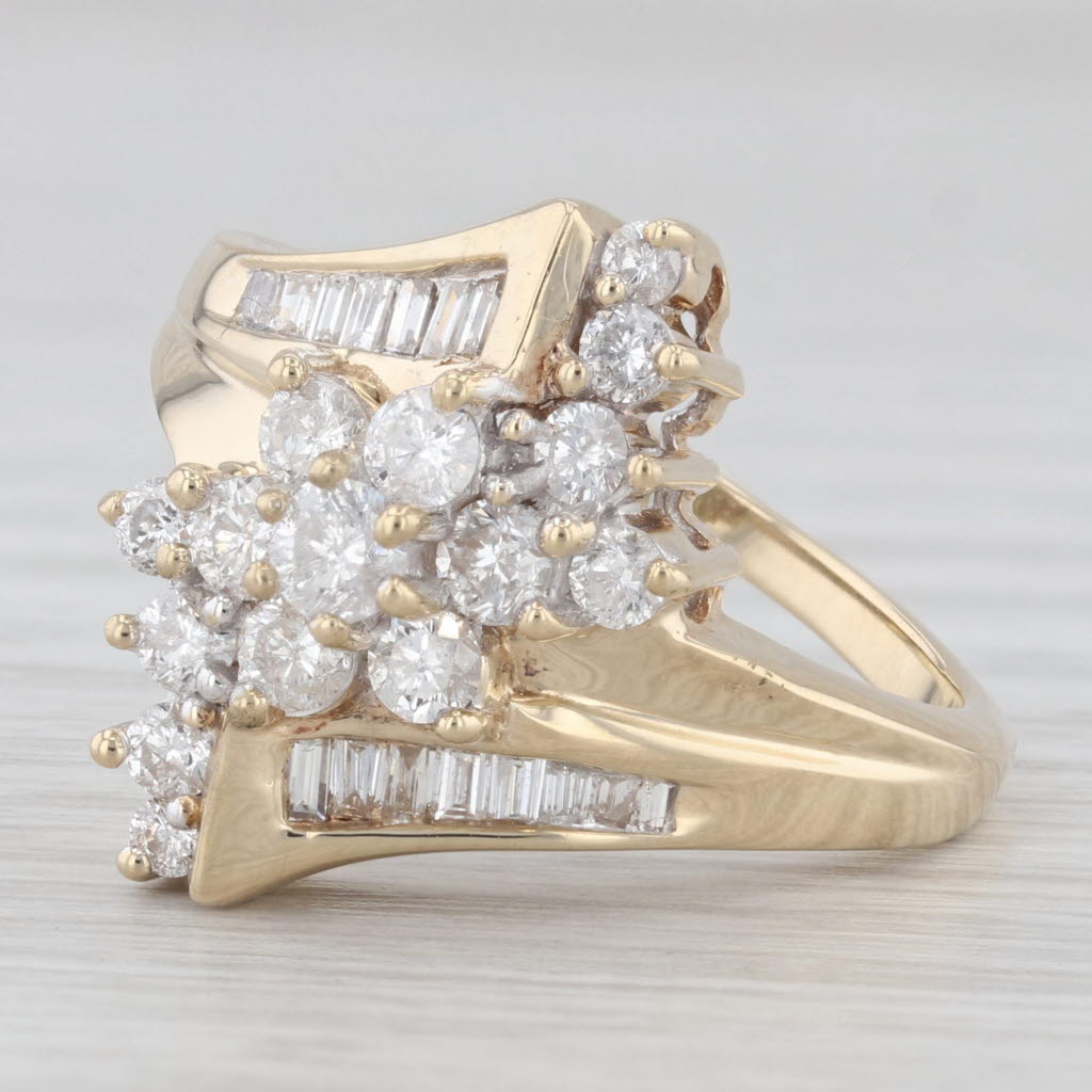 Light Gray 1ctw Diamond Cluster Bypass Ring 14k Yellow Gold Size 8 Cocktail