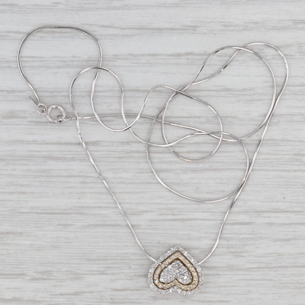 0.20ctw Diamond Heart Pendant Necklace 10k 14k Gold 18" Snake Chain Reversible