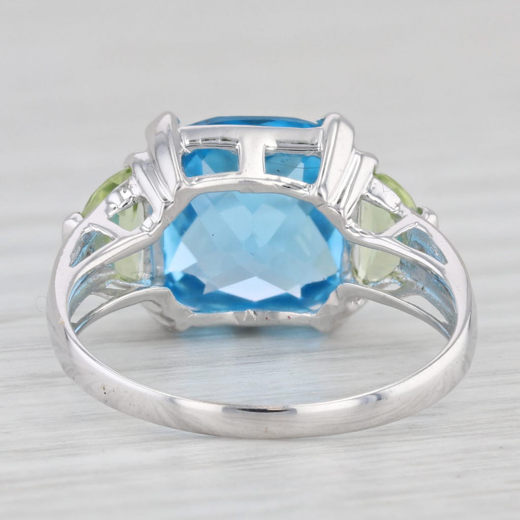 Light Gray 6.50ctw Cushion Blue Topaz Peridot Ring 14k White Gold Size 7