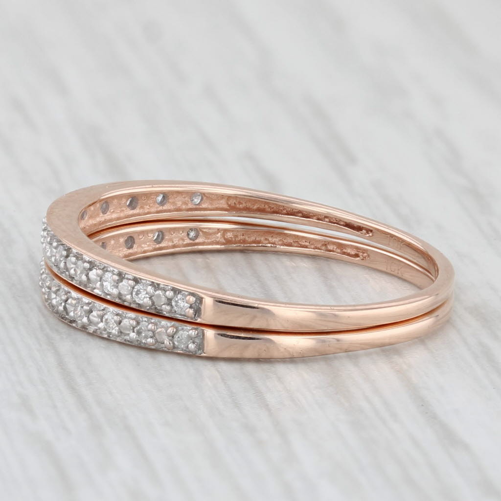 Light Gray Set of 2 Diamond Wedding Bands 10k Rose Gold Stackable Rings Size 6.25