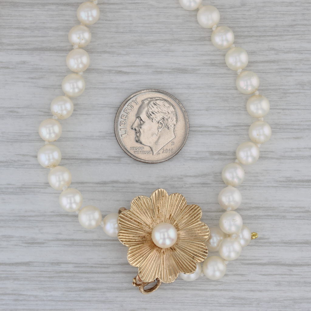 Gray Cultured Peal Single Strand Necklace 14k Gold 32" Adjustable Flower Clasp
