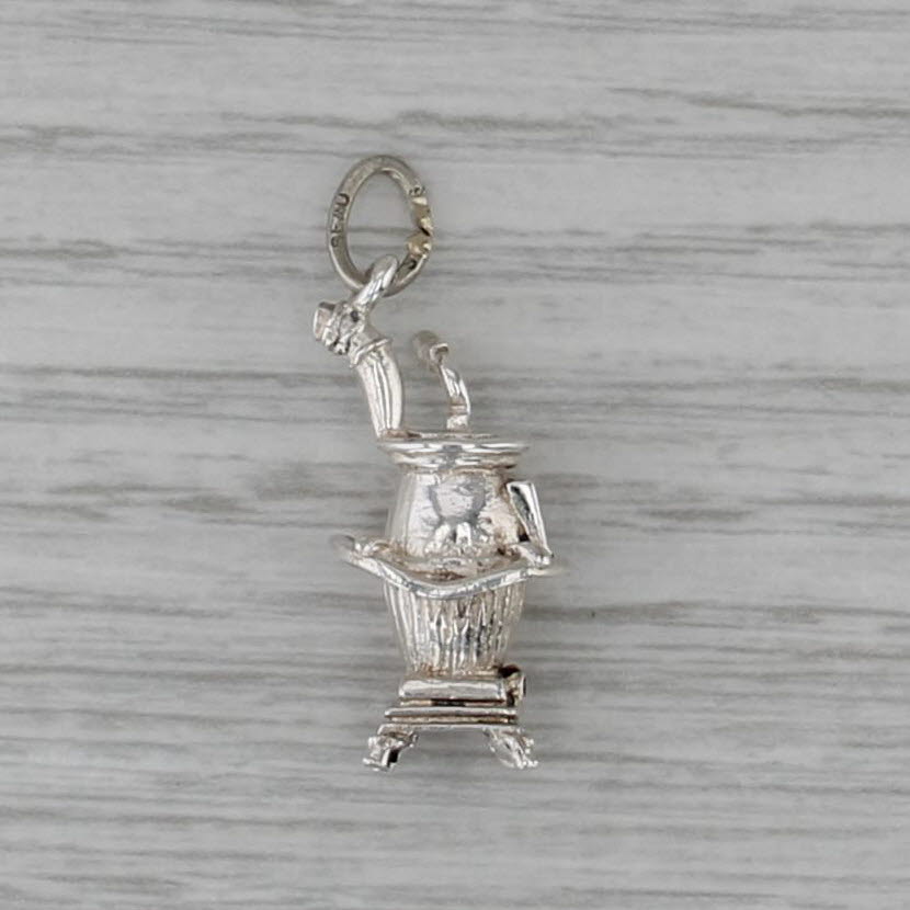 Vintage Old Timey Heater Stove Charm Sterling Silver 3D Pendant