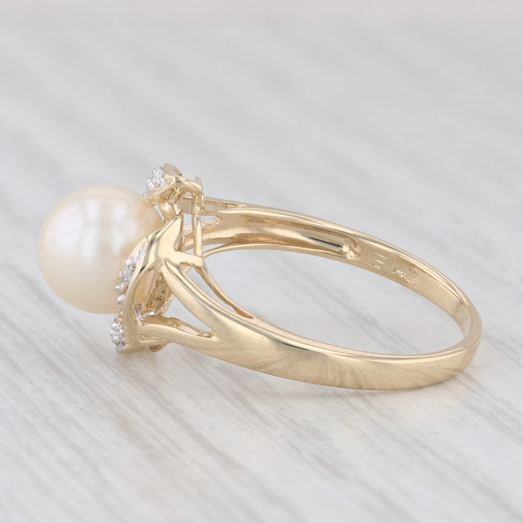 Light Gray Cultured Pearl Diamond Ring 14k Yellow Gold Size 6.75