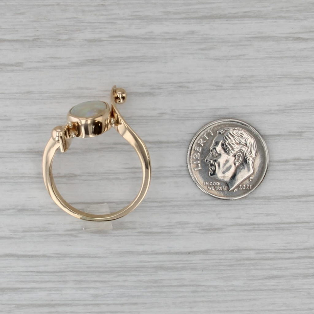 Opal Cabochon Solitaire Bypass Ring 14k Yellow Gold Size 10