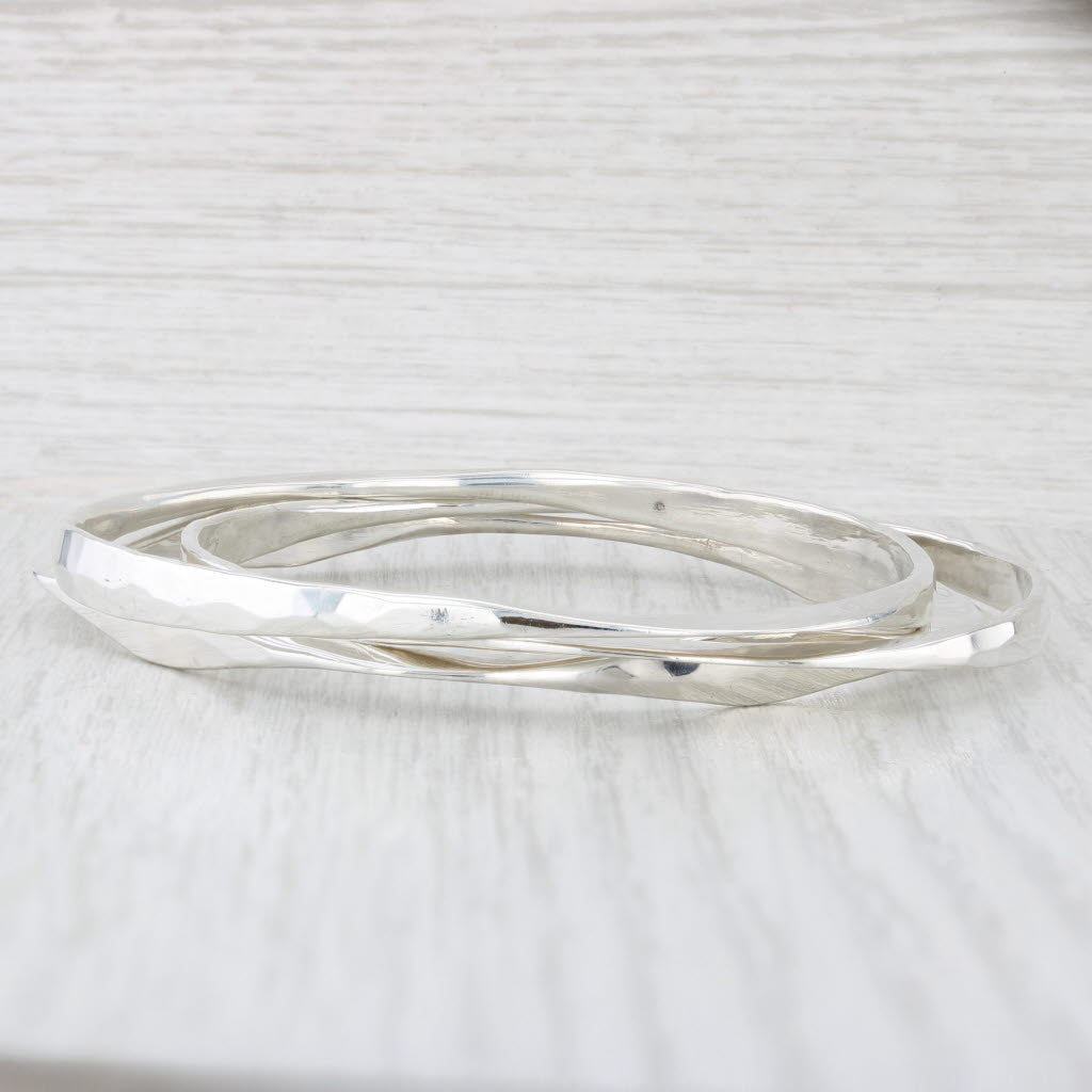 Light Gray Set of 3 Bangle Bracelets Sterling Silver 7.75" 5.7mm