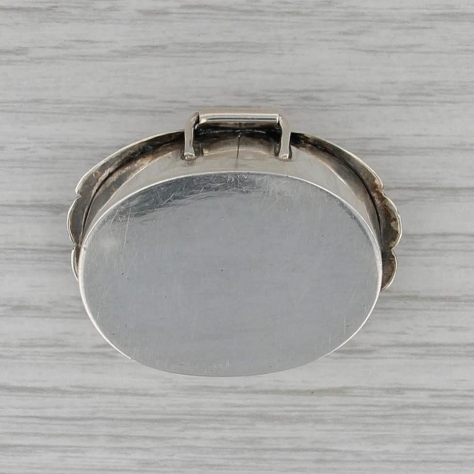 Sterling Silver Turquoise Shell Snuff / Pill Box Engravable Vintage Opens