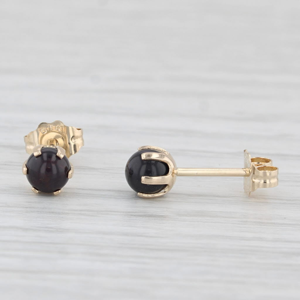 Light Gray Black Agate Bead Stud Earrings 14k Yellow Gold Round Solitaire Studs