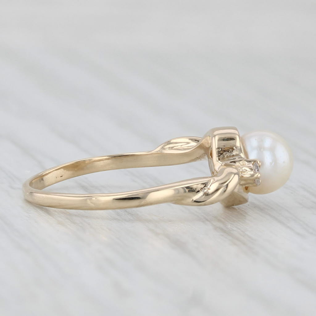 Light Gray Cultured Pearl Diamond Ring 14k Yellow Gold Size 5