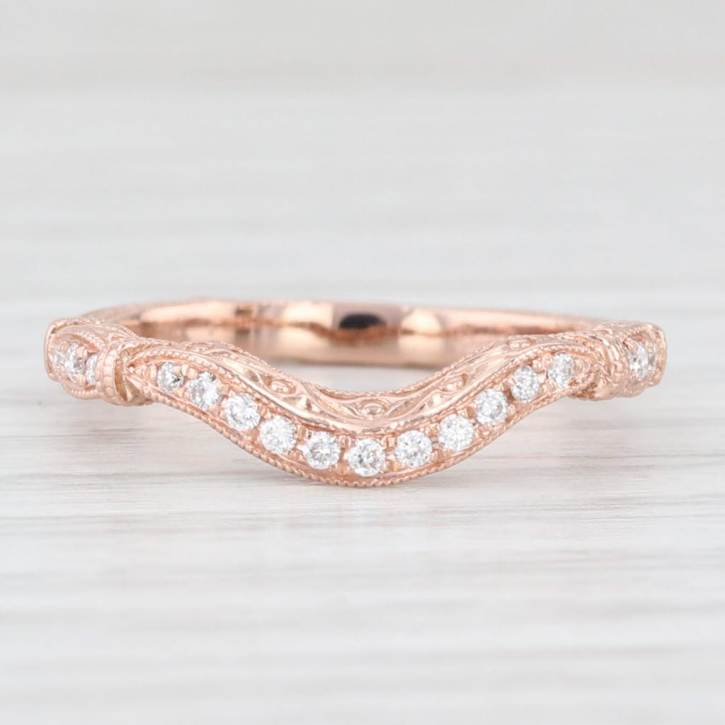Light Gray Shane & Co 0.10ctw Diamond Wedding Band 14k Rose Gold Size 5 Ornate Ring