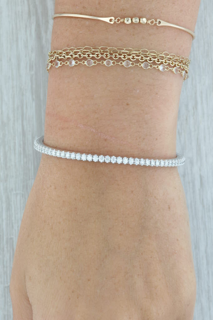 Rosy Brown New 3ctw Diamond Bead Flexible Stretchy Tennis Bracelet 14k White Gold 6.5"